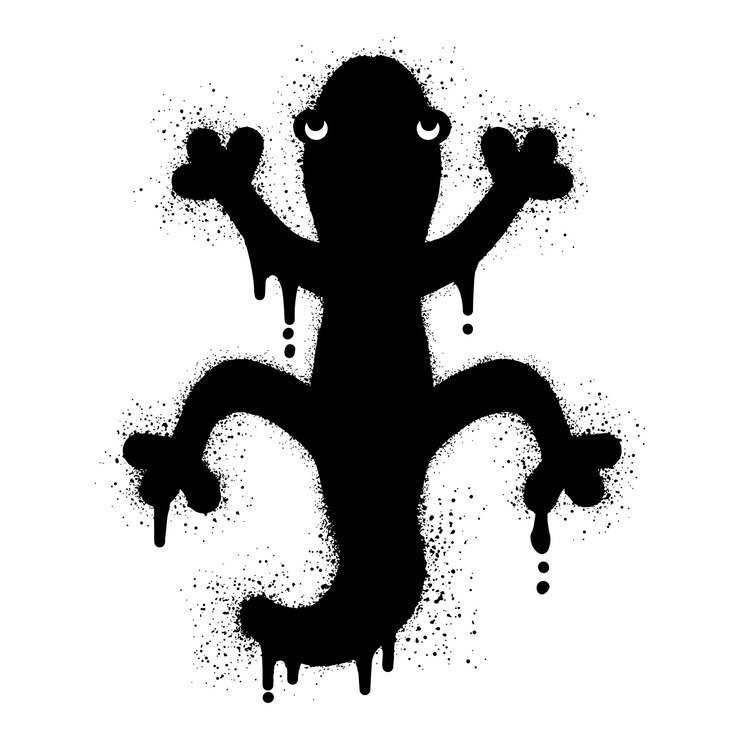 Vector graffiti de lagarto dibujado con pintura en aerosol negra