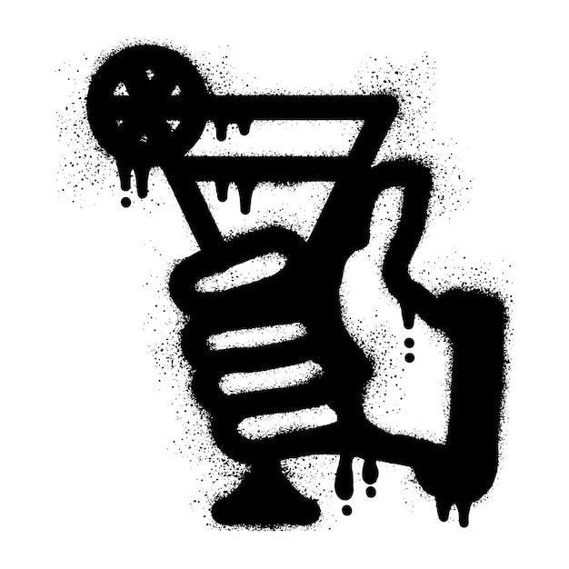 Graffiti de una mano sosteniendo una copa de cóctel con pintura en aerosol negra