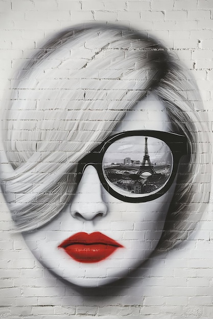 graffiti minimalista una pared de ladrillo blanco como un lienzo un rostro enorme de una mujer