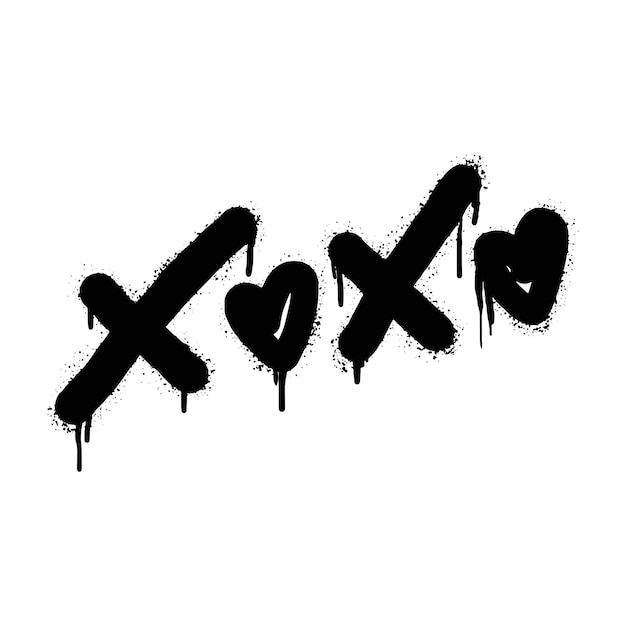 Graffiti pintado con spray Xoxo palabra en negro sobre blanco Gotas de palabras Xoxo rociadas aisladas sobre fondo blanco ilustración vectorial