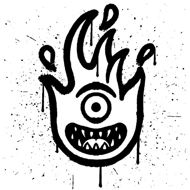 Graffiti pintura en aerosol sonrisa fuego cíclope personaje emoticon aislado vector