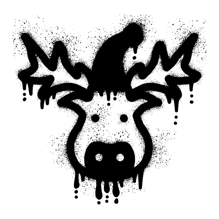 Vector graffiti de renos navideños con pintura en aerosol negra