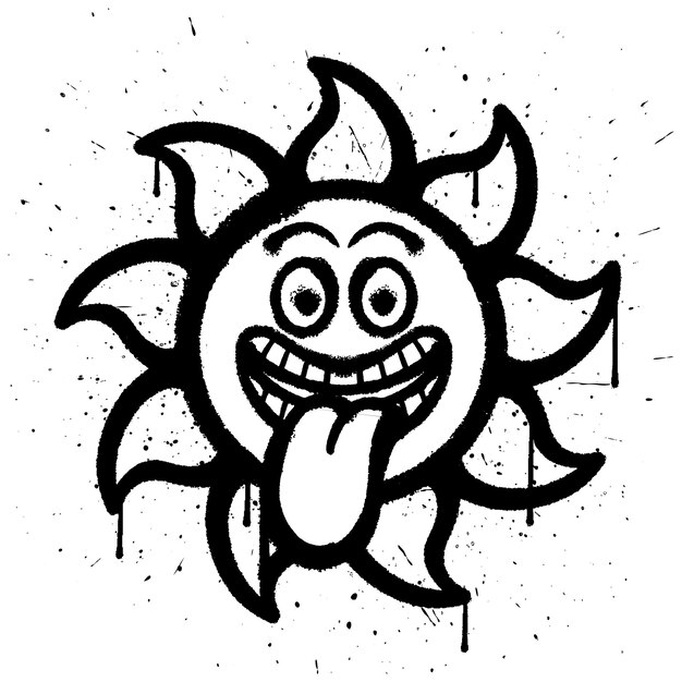 Graffiti spray pintura burlándose sol carácter aislado vector ilustración