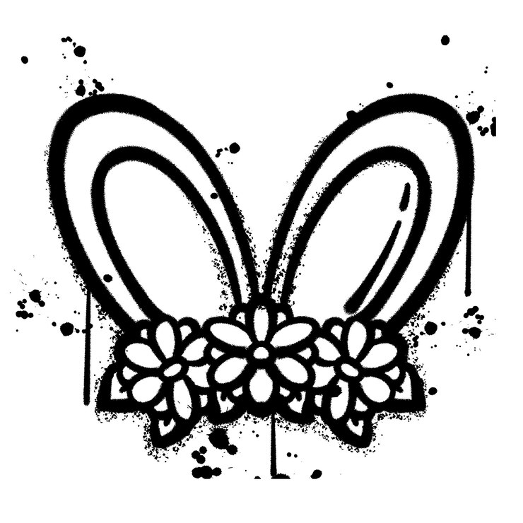 Vector graffiti vectorial con orejas de conejo aisladas sobre un fondo blanco