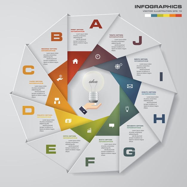 Gráfico de 10 pasos de elementos infográficos.
