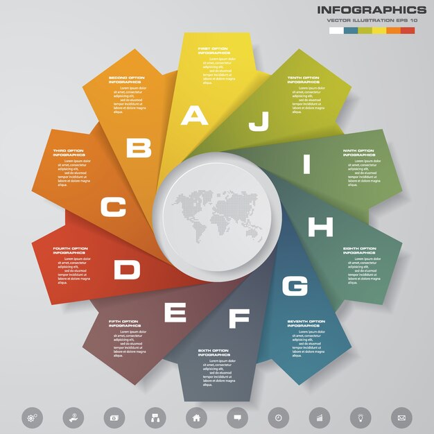 Gráfico de 10 pasos de elementos infográficos.