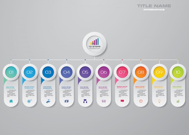 Gráfico de 10 pasos de elementos infográficos.