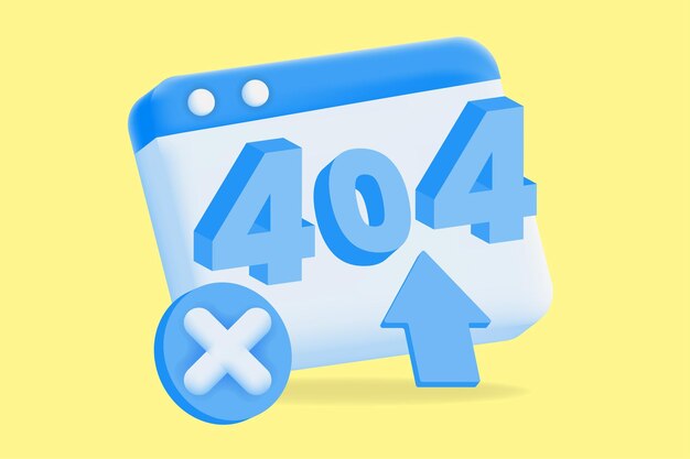 Gráfico 3D azul de una página de error 404 con cruz y cursor Ideal para la página de error de sitio web personalizado
