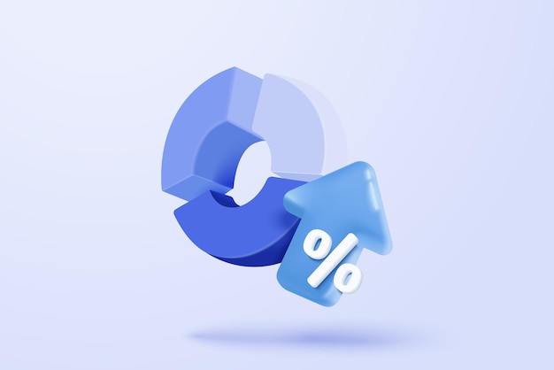 Gráfico 3D con icono de aviso de alerta para estadística financiera informe de venta y compra analizando dinero de inversión efectivo y intercambio con finanzas icono de informe de acciones de comercio 3D ilustración de renderización vectorial