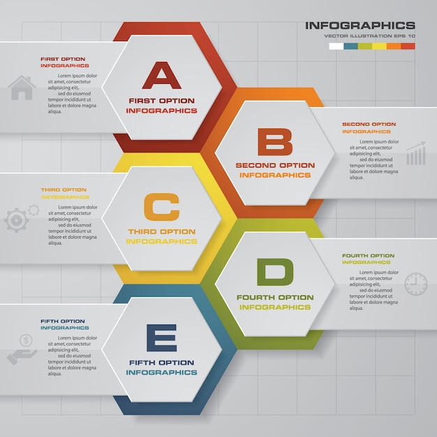 Gráfico de 5 pasos de elementos infográficos.