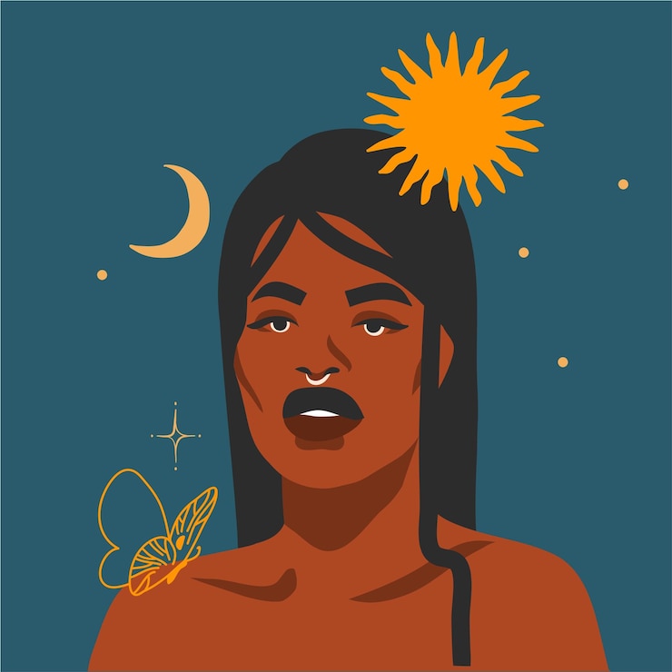 Vector gráfico abstracto de vector dibujado a mano ilustración de moda estética moderna contemporánea con bohobeautiful modern femalemoon y starswoman diseño concepto arte moda astrología impresión y cartel