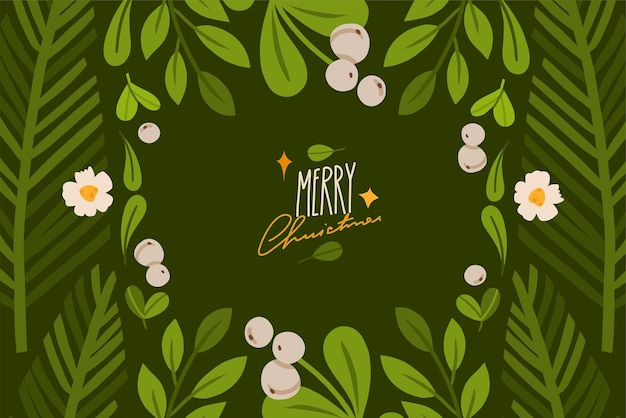 Gráfico abstracto vectorial dibujado a mano Feliz Navidad y Feliz año nuevo imágenes prediseñadas ilustraciones tarjeta de felicitación con flores y hojasFeliz Navidad linda tarjeta floral diseño fondoArte de vacaciones de invierno