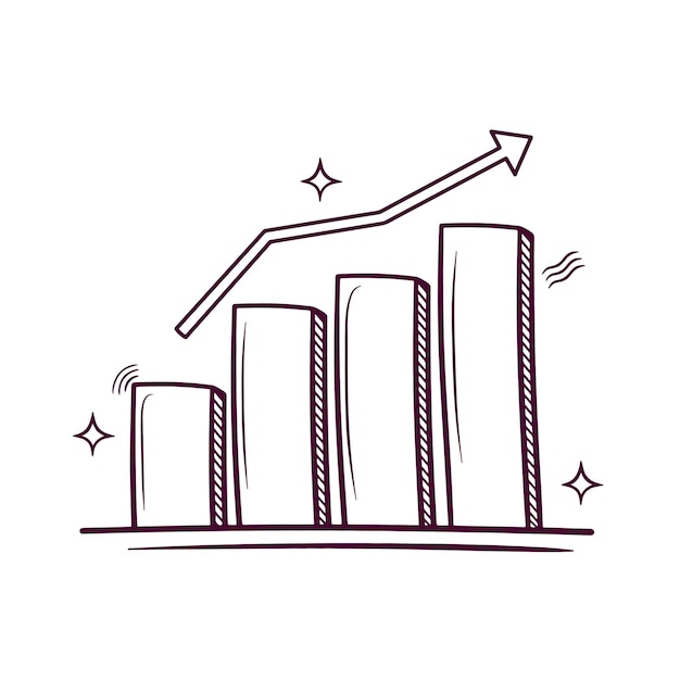 Vector gráfico de acciones subiendo icono dibujado a mano ilustración vectorial dibujada a mano