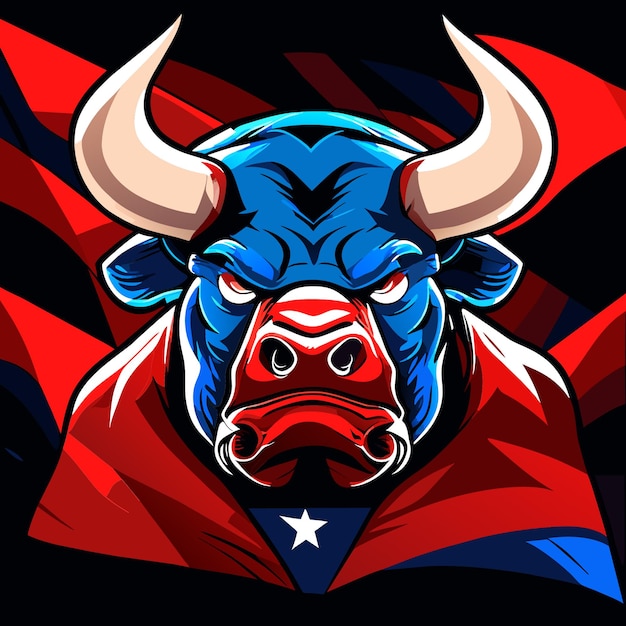 Vector gráfico de angry bull con paleta de bandera estadounidense