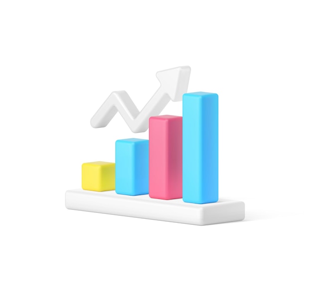 Gráfico de barras de análisis de datos flecha arriba dinámica estadística de negocios aumento icono 3d vector realista