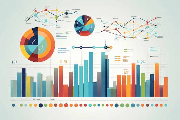 Vector un gráfico de barras colorido con números y gráficos