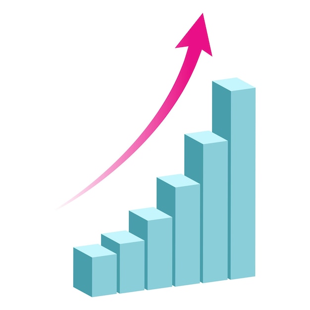 Gráfico de barras de crecimiento gráfico 3d con flecha roja