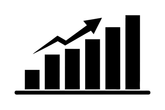 Gráfico de barras de crecimiento Gráfico en crecimiento Gráfica de negocios con ilustración de vector de flecha