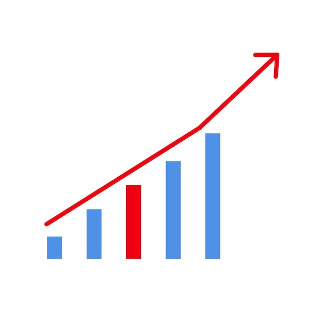 Vector gráfico de barras de crecimiento gráfico con flecha roja aislada sobre fondo blanco. elemento de diseño