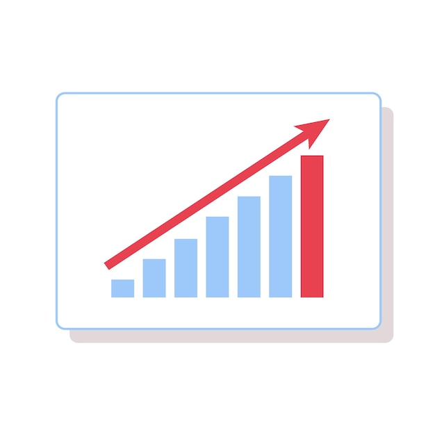 Gráfico de barras de crecimiento gráfico con flecha roja sobre fondo blanco