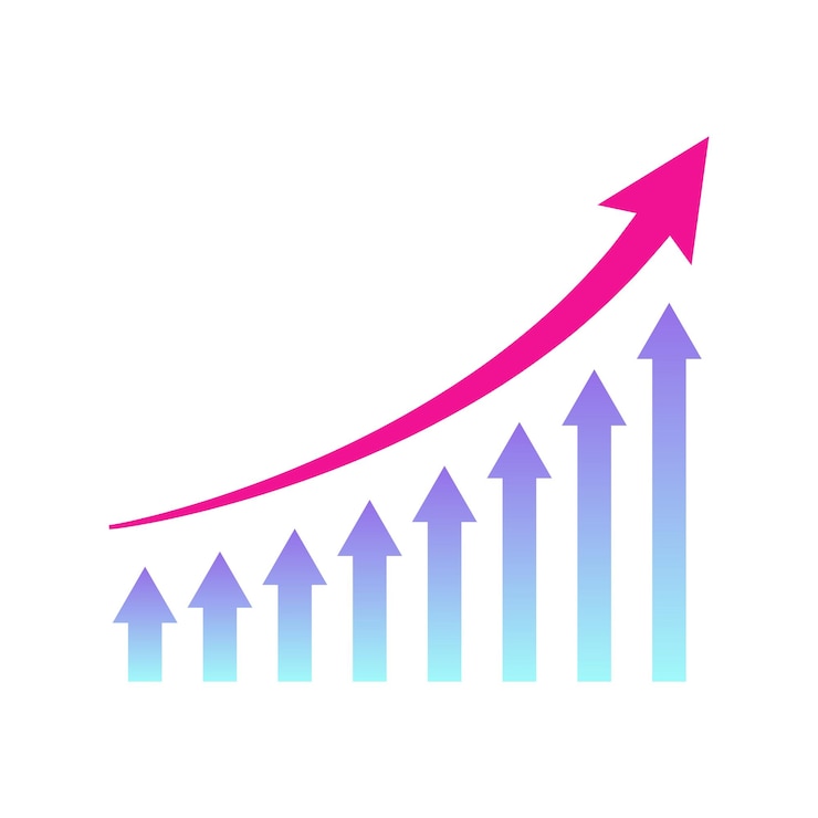 Vector gráfico de barras de crecimiento gráfico con flechas de degradado