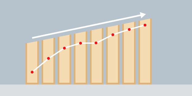 Gráfico de barras de crecimiento de negocios con línea y flecha creciente