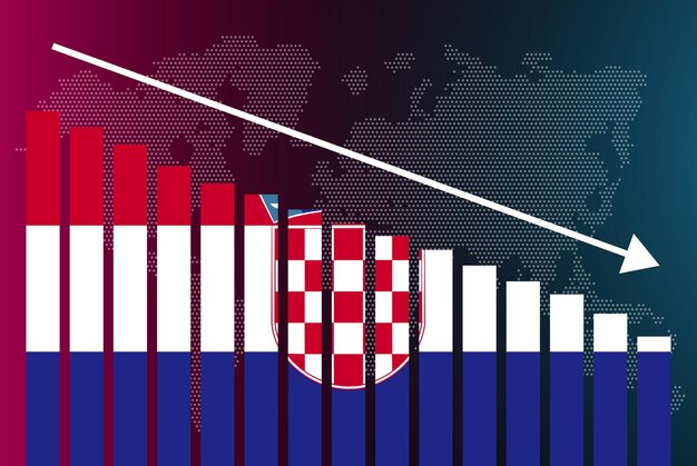 Vector gráfico de barras de croacia gráfico de valores decrecientes crisis y rebaja de noticias el banner falla y disminuye