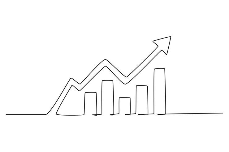 Vector gráfico de barras de dibujo de una sola línea y flecha hacia arriba concepto de negocio de éxito ilustración de vector gráfico de diseño de dibujo de línea continua