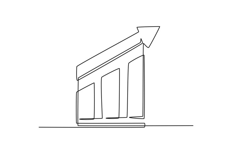 Vector gráfico de barras de dibujo de una sola línea y flecha hacia arriba concepto de negocio de éxito ilustración de vector gráfico de diseño de dibujo de línea continua