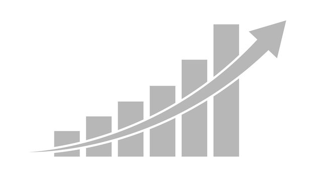 gráfico de barras con flecha de tendencia alcista aislado sobre fondo blanco