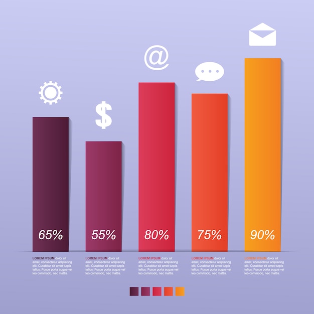 Gráfico de barras Gráfico de pasos Diagrama estadístico de negocios infografía ilustración