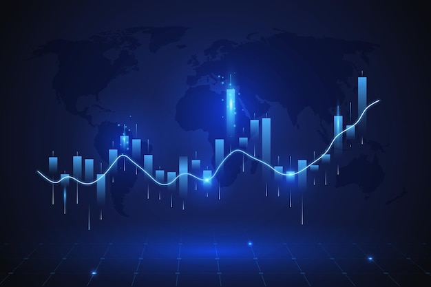 Gráfico brillante de datos financieros de inversión Gráfico del mercado de valores con velas ascendentes
