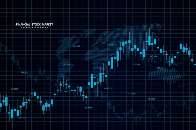 Gráfico bursátil o gráfico de compraventa de divisas para informes de conceptos financieros y de negocios e inversión en fondo oscuro Ilustración vectorial