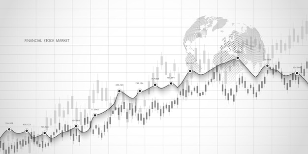 Gráfico bursátil o gráfico de compraventa de divisas para informes de conceptos financieros y de negocios e inversión sobre fondo gris Ilustración vectorial