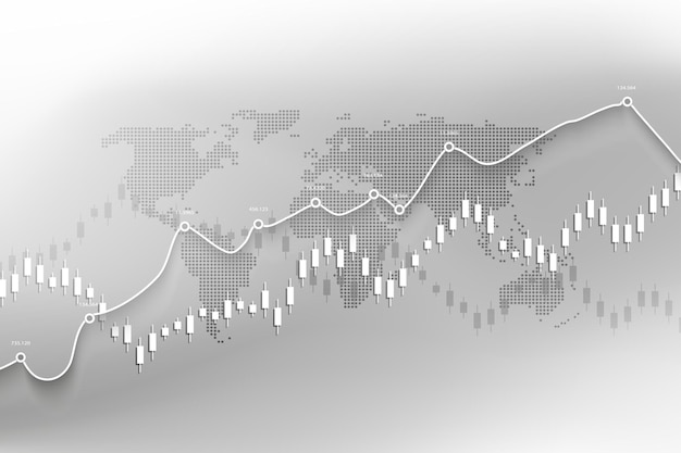 Gráfico bursátil o gráfico de compraventa de divisas para informes de conceptos financieros y de negocios e inversión sobre fondo gris Ilustración vectorial