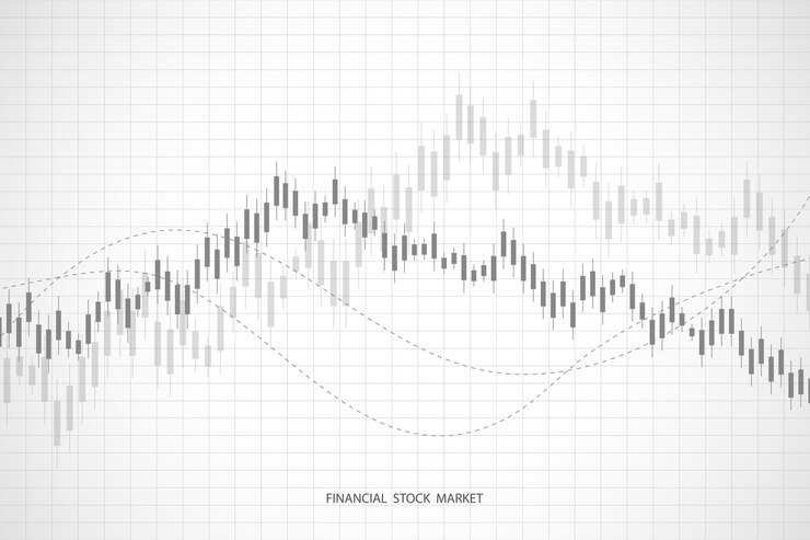 Vector gráfico bursátil o gráfico de compraventa de divisas para informes de conceptos financieros y de negocios e inversión sobre fondo gris ilustración vectorial