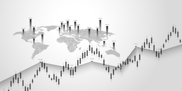 Vector gráfico bursátil o gráfico de compraventa de divisas para informes de conceptos financieros y de negocios e inversión sobre fondo gris ilustración vectorial