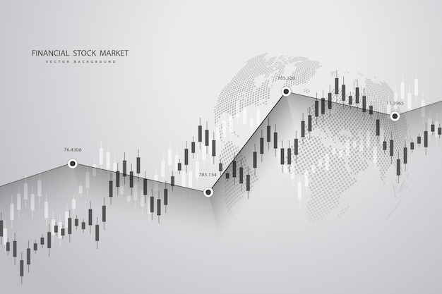 Vector gráfico bursátil o gráfico de compraventa de divisas para informes de conceptos financieros y de negocios e inversión sobre fondo gris ilustración vectorial