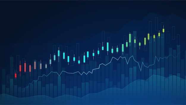 Gráfico de candela de negocios de inversión en el mercado de valores con fondo azul Tendencia ascendente del gráfico Diseño vectorial de la economía