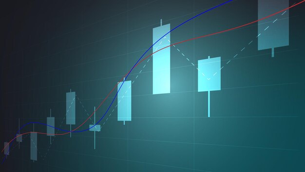 gráfico de candelabros de fondo de finanzas en el mercado de valores de pantalla oscura y el concepto de inversión empresarial