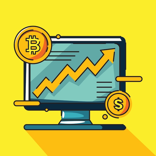 Gráfico de cartera o gráfico en bitcoin elementos de bitcoin diseño plano ilustración vectorial