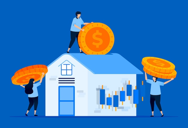 El gráfico de casas y velas muestra los cambios de precios para las acciones hipotecarias e inversiones inmobiliarias