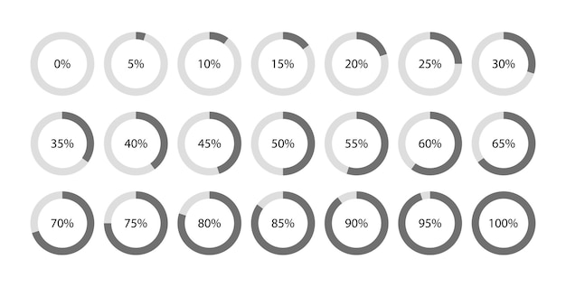 Vector gráfico circular de pie al 100 por ciento plantilla de relleno de anillo gris gráfico de sección circular gráfico redondo de pie