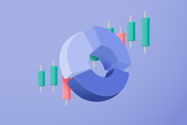 Gráfico de comercio de acciones 3D en el mercado en segundo plano Vender y comprar dinero en efectivo e intercambiar con el concepto de negocio financiero ganando inversión Icono de vector de comercio bancario 3d para la ilustración de renderizado de inversión