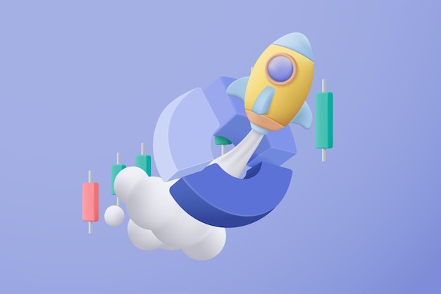 Gráfico de comercio de acciones 3D en el mercado en segundo plano Vender y comprar dinero en efectivo e intercambiar con el concepto de negocio financiero ganando inversión Icono de vector de comercio bancario 3d para la ilustración de renderizado de inversión