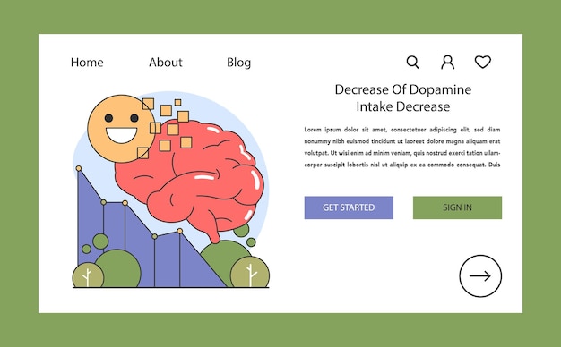 El gráfico del concepto de ayuno de dopamina y las imágenes cerebrales representan la reducción de los niveles de dopamina que simbolizan