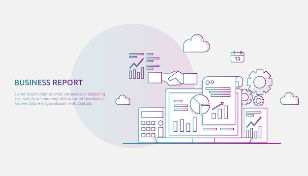 Gráfico de concepto de informe de datos de documentos para estadísticas comerciales, análisis de inversiones, investigación de planificación y contabilidad de auditoría financiera con hoja de papel, manos, lupa, papeleo, tablas, elemento de gráficos