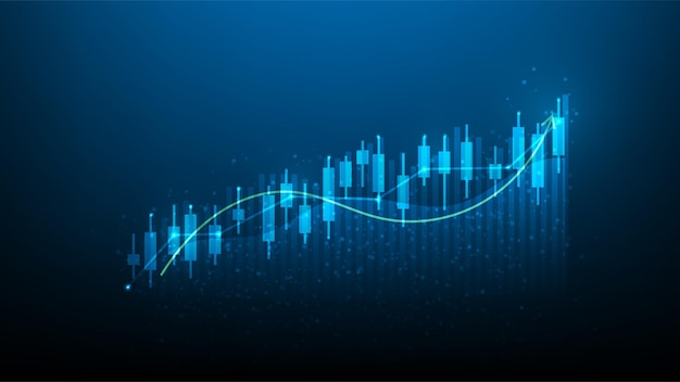 Gráfico de cotizaciones en aumento sobre fondo azul oscuro. marketing digital de crecimiento de gráficos de negocios.