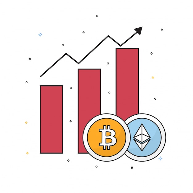 Vector gráfico creciente de criptomonedas con bitcoin y éter