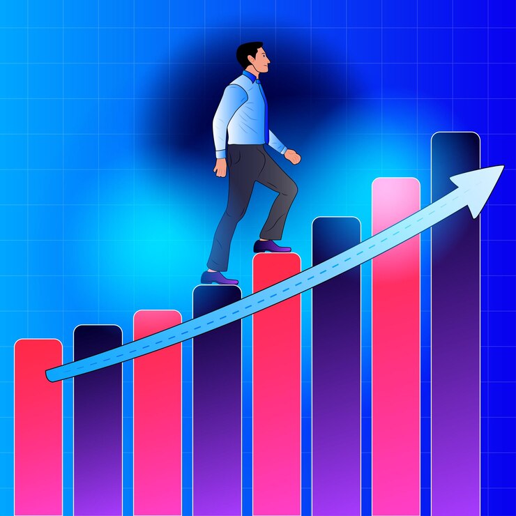 Vector gráfico de crecimiento ascendente profesional que representa el concepto de éxito profesional